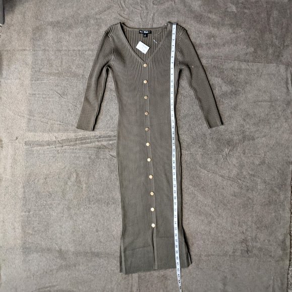 COPY - Olive Green Rib Knit Bodycon Button Down Dress Women's Size Small - Picture 5 of 8